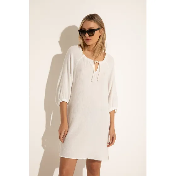Vestido De Gasa Amplio Manga Ballon Midi Mujer Portsaid