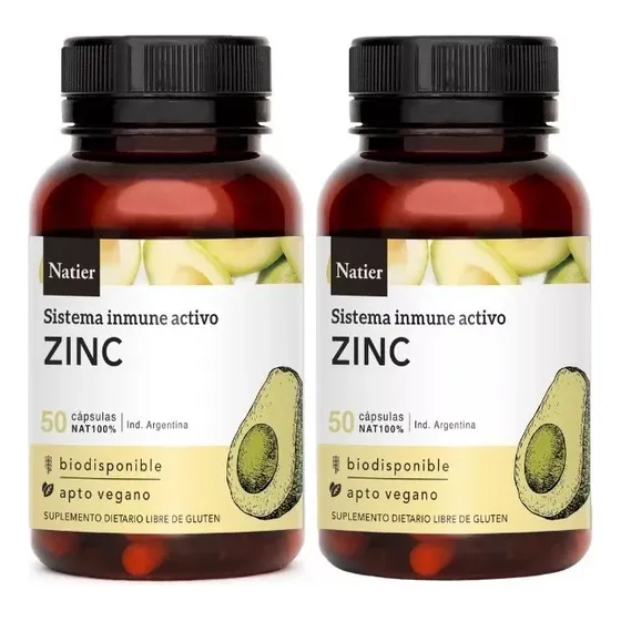 Pack X 2 Zinc Natier Frascos 100 Cápsulas Sin Tac Suplemento