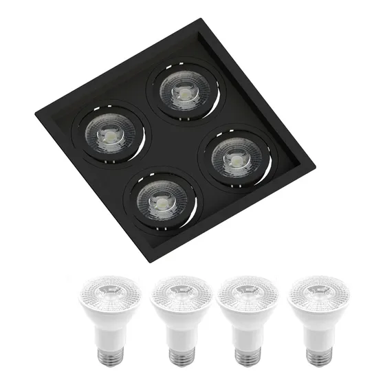 Spot Par20 Embutir Quadruplo Recuado + 4 Lâmpadas Par20