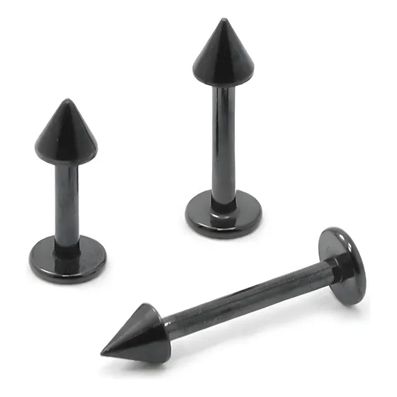 Piercing Labret Boca Aço Cirúrgico Spike Cor Preto 10mm