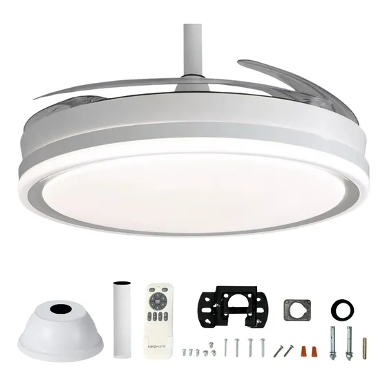 Ventilador De Techo Kanji Retráctil Blanco 4 Aspas 6 Velocidades Reversa Timer Control Remoto 65 Watts.