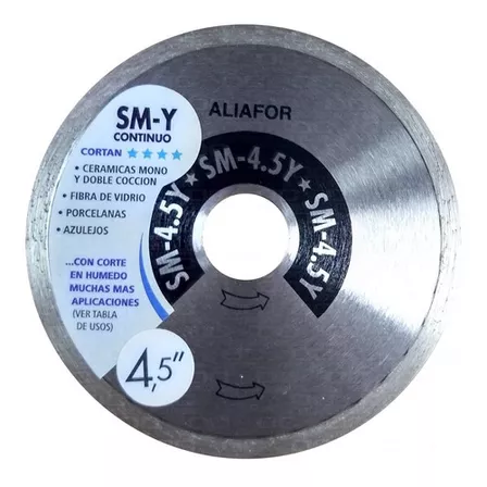 Disco Diamantado Aliafor Continuo Sm-4.5y Liga Y Sm-y 4-1/2'' 115mm Azulejo Ceramica Fibra De Vidrio