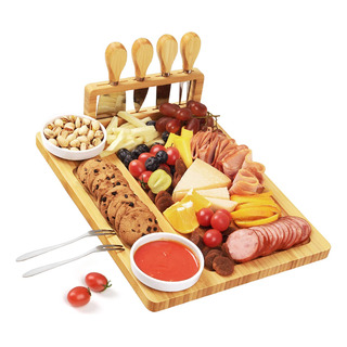 Tabla De Bamboo Para Quesos Y Carnes Frias Con Cuchillos 8pz Tabla De Bamboo Para Quesos Y Carnes Frias Con Cuchillos 8pz
