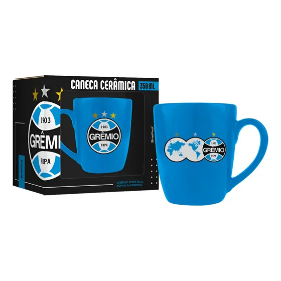 Caneca Grêmio Prime Em Cerâmica 350ml - Cor Azul-celeste