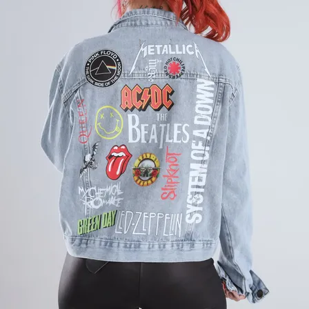 Jaqueta Jeans Unissex Rock And Roll Hard Punk Emo Bandas
