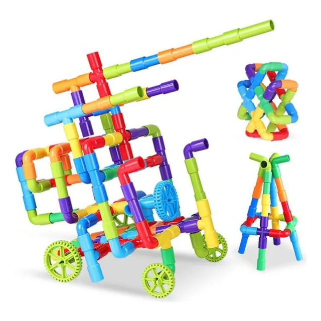 Juego De Construcción Didáctico Con Tuberías Multicolor 80pz
