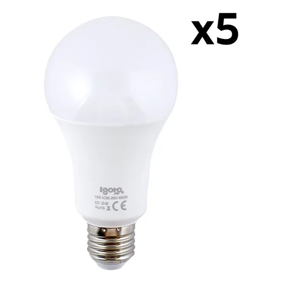 Bombillo Led Ahorrador E27 15w Luz Blanca 65000k Igoto X 5