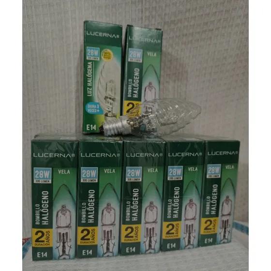 Bombillo Halógeno Lucerna Tipo Vela 28w Luz Calida Rosca E14