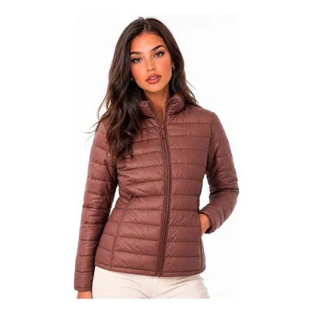 Jaqueta Feminina Blusa Frio Tecido Bobojaco Acolchoado Marrom G Liso