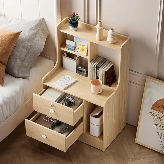 Dormitorio Mesilla De Noche Minimalista  Con 2 Cajones