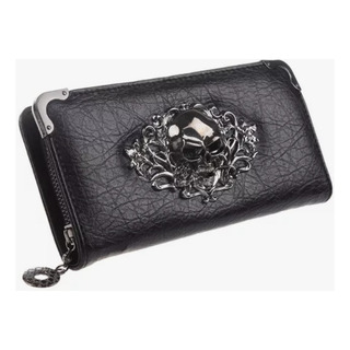 Cartera Larga Calavera Con Cremallera Estilo De Cuero Cartera Larga Calavera Con Cremallera Estilo De Cuero