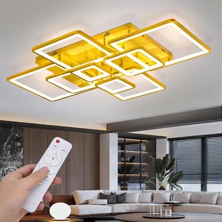 Luminária De Teto Dourada Quadrado Lustre Para Quarto E Sala 127/220v Dourado 8 Quadrados
