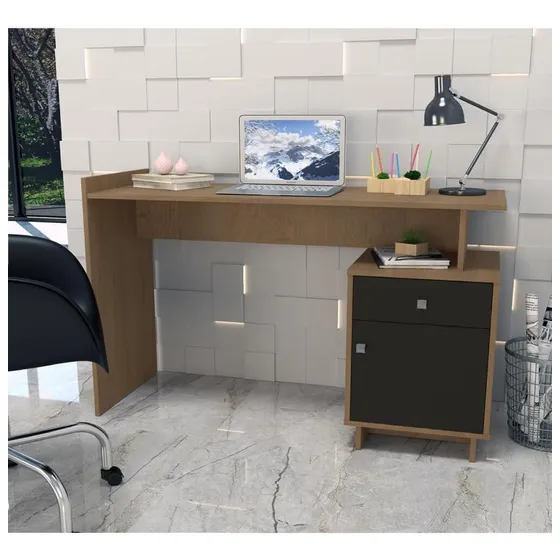 Mesa Escrivaninha Escritório Computador Quarto Marrom Preto