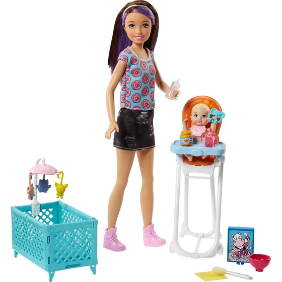 Muñeca Barbie Babysitters Incluye Skipper Y Bebé Cambio De C