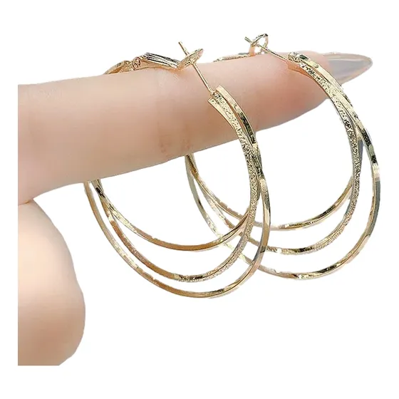 Aretes Arracadas De Aro Para Mujer Pendientes Chapados En Oro De 18k Colgantes Redonda Doradas Grandes Triple Arete Con Texturizado Tender Lihome
