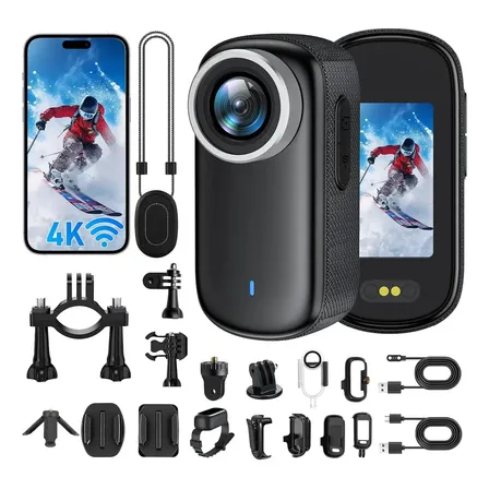 4K Camara De Accion ANBOLM Mini Camara Corporal Deportiva Wifi Camara Video,Battery 1000mah,Mini camara depulgar,Video camara portatil demontaje,Carcasa impermeable IP67 para bucear a 30M
