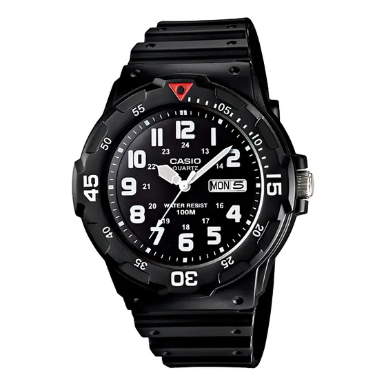 Reloj pulsera Casio Mrw-200h-1b con correa de resina color negro - bisel negro/rojo