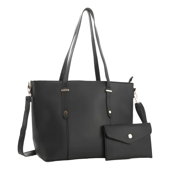 Set Cartera La Chapelle Flotter Con Sobre Y Correa Ajustable Negro Lisa Níquel Negro