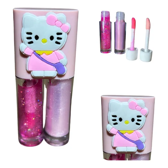 Lip Gloss Hello Kitty Brilho Labial Infantil Menina 2 Em 1
