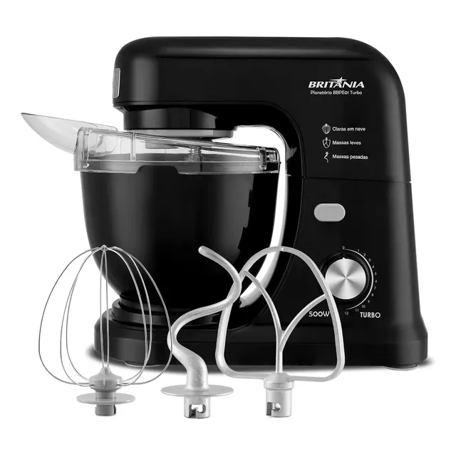 Batedeira Planetária Britânia Bbpe01 12 Velocidades 4l 500w Cor Preto 127v