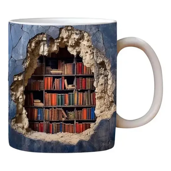 Xc Caneca De Café Para Amantes De Livros Com Prateleira 3d,