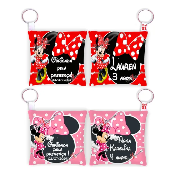 40un Chaveiros Almofada Lembrancinha Minnie Vermelha / Rosa