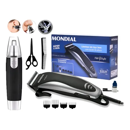 Maquininha De Cortar Cabelo Mondial + Aparador De Pelo Nasal
