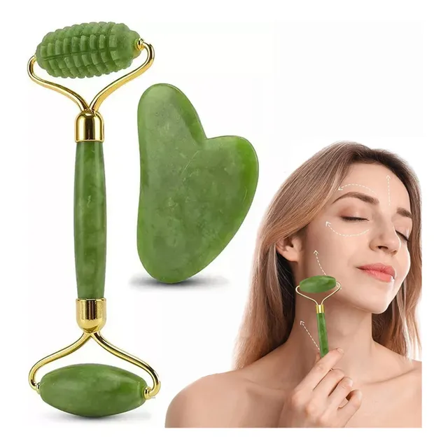 Kit De Rodillo De Masaje Facial De Jade Gua Sha Rejuvenece