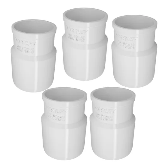 Kit 5 Bucha De Redução Longa 50mm X 40mm Pvc Esgoto Fortlev
