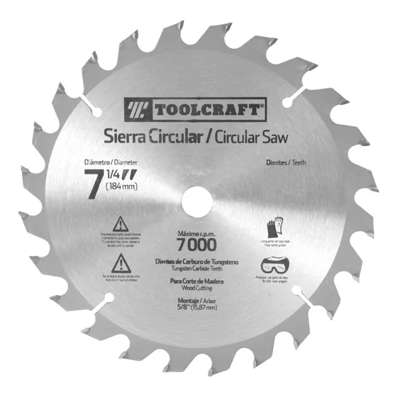 Sierra Circular 7 1/4 Eje 5/8 16 Dientes Toolcraft Tc2326 Color Plateado