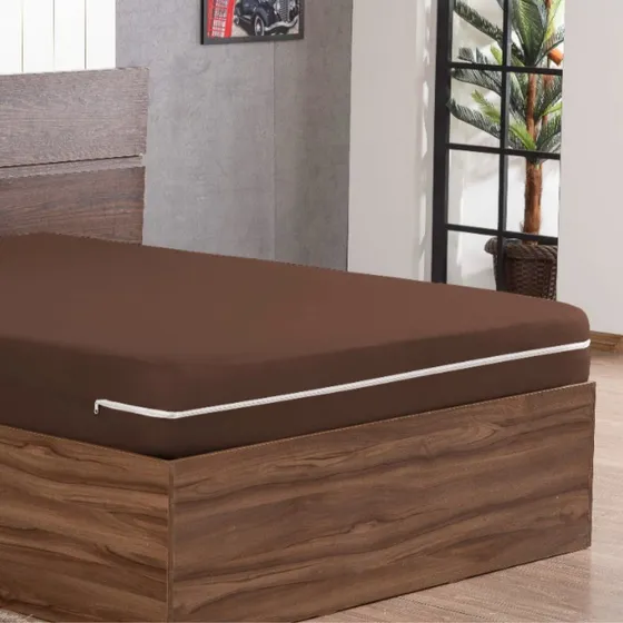 Capa Colchao Hospitalar Casal Super King Quarto Com Zíper Cor Marrom Desenho Do Tecido Liso Tamanho Do Colchão King Size