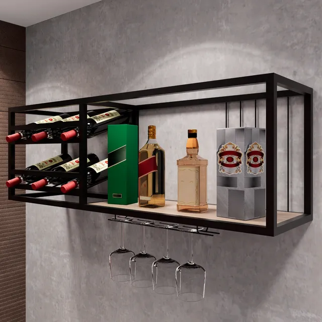 Adega Moderna Fixa Parede Para Bebidas Com Porta Taças