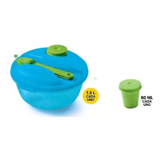 Tupperware Practi Mix Recipiente Con Sus Cubiertos.