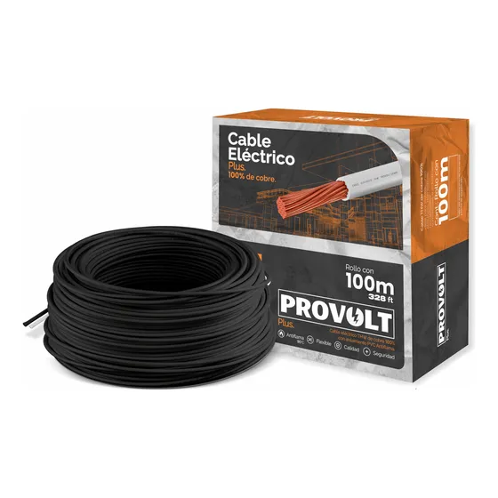 Cable Eléctrico Thw Cobre Calibre 8 100m Plus Cubierta Negro