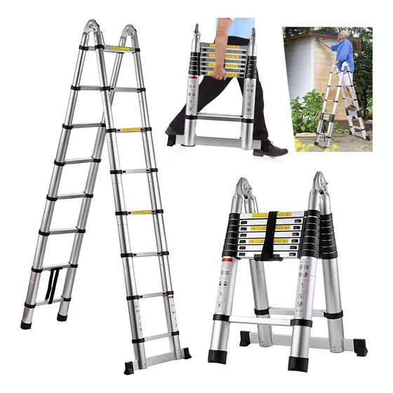 Escalera Tijera Extensible 5m BOWOHEN Escalera Resistente Portátil Escalera Multiposiciones De Aluminio 5 Metros Tipo Tijera Soporta 150KG