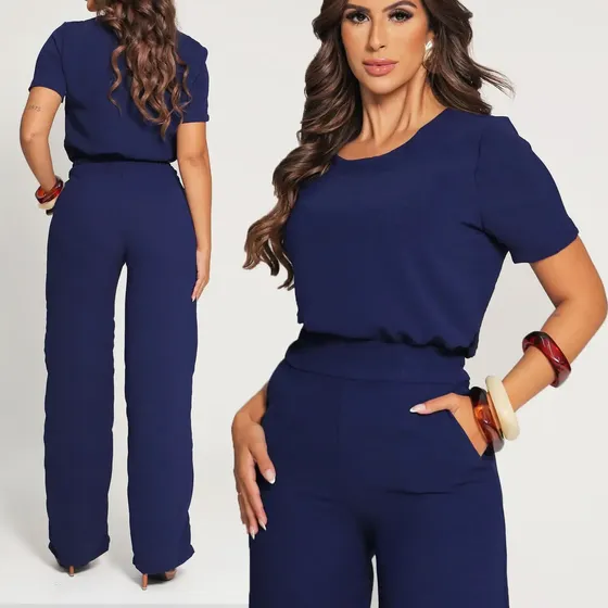 Conjunto Feminino Social Calça Pantalona E Blusa Soltinha