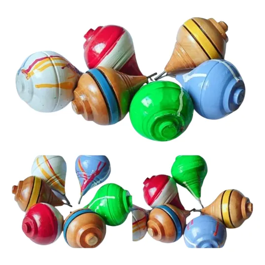Set De 6 Trompos De Madera Clasicos Grande
