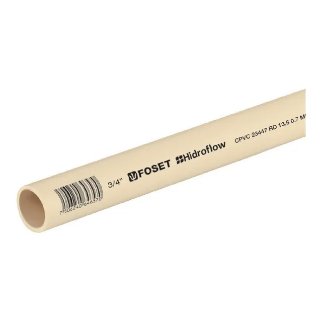 Tubo Cpvc Hidroflow 3/4'' Rd-13.5 3pz De 1 Metro Foset 45043