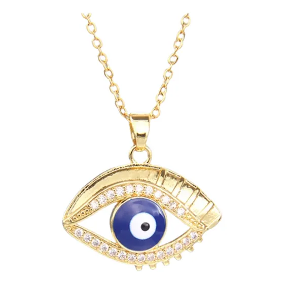 Collar Ojo Turco Zirconia Cadena Galvanizado En Oro 14k