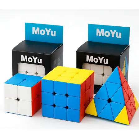 Kit 3 Cubo Mágico 2x2x2 + 3x3x3 + Pirâmide Profissional Moyu