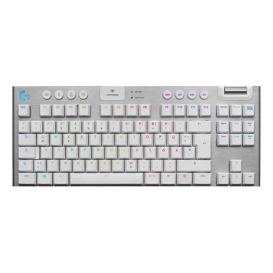 Teclado gamer bluetooth Logitech G Serie G QWERTY GL Tactile inglés US color blanco con luz RGB