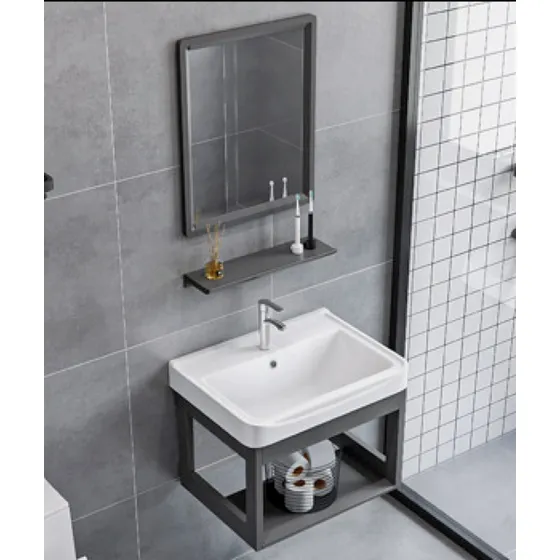 3 En 1 Lavabo De Cerámica Para Pared Baño Con Grifo Y Espejo