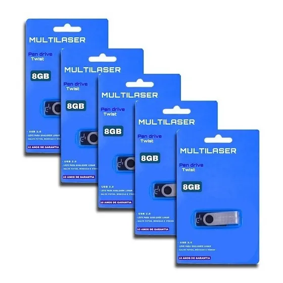 Kit 05 Pendrive 8gb Multilaser Pd587 Usb Original Atacado