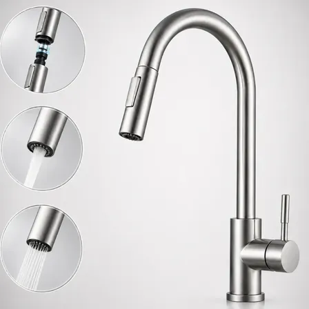 Torneira Misturador Monocomando Prata Escovado Bico Extensível/Flexível Inox304 Cozinha Bancada Churrasqueira - Roome