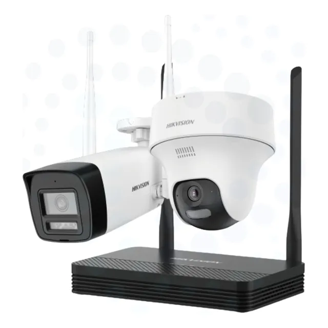 Kit 2 Cámaras Wifi Bala + Domo Pt Nvr Hikvision Easylink 4mp Color Blanco