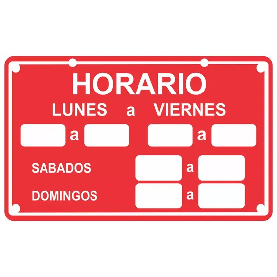 Cartel Horario Locales C/ Tanza, Sopapa , Numeros Para Pegar