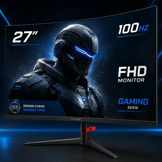 Monitor Curva 27'' Gaming Series 1ms Full Hd Tela Led 100hz FHD 1920 x 1080P Cor Preto THYPE PREMIUM