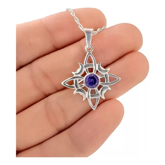 Nudo De Bruja Con Piedra Amatista + Cadena De Plata