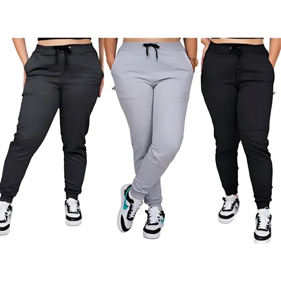 3 Calça De Moletom Feminino Academia Treino Casual Flanelada