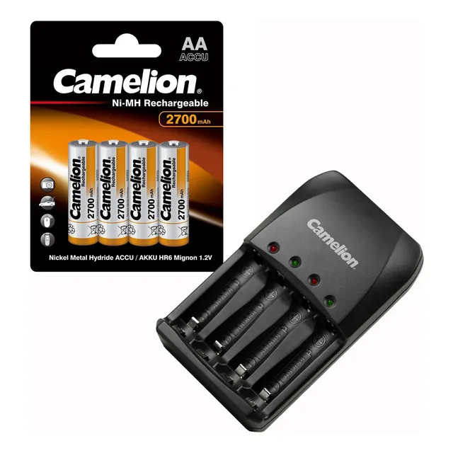 Cargador + 4 Pilas Recargables Camelion Aa 2700mah Fast 2h